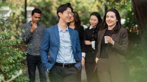 Group of students walking together outside